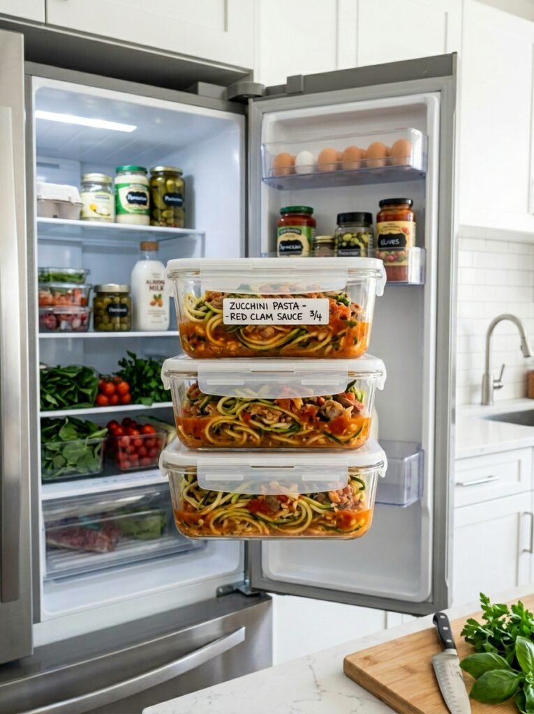 Low Carb Zucchini Pasta with Red Clam Sauce 16 Food storage containers 202604261929