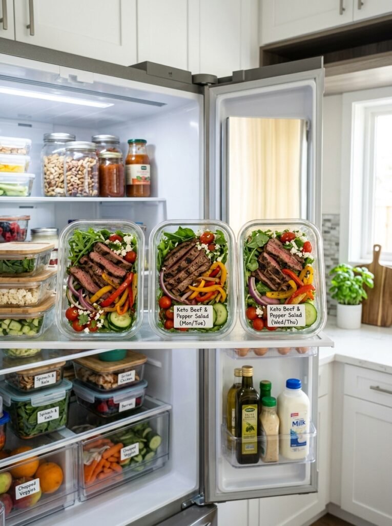 Keto beef and pepper salad 16 Food storage containers with Keto 202604291516
