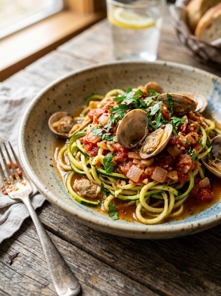 Low Carb Zucchini Pasta with Red Clam Sauce 17 Zucchini pasta with 202604261928