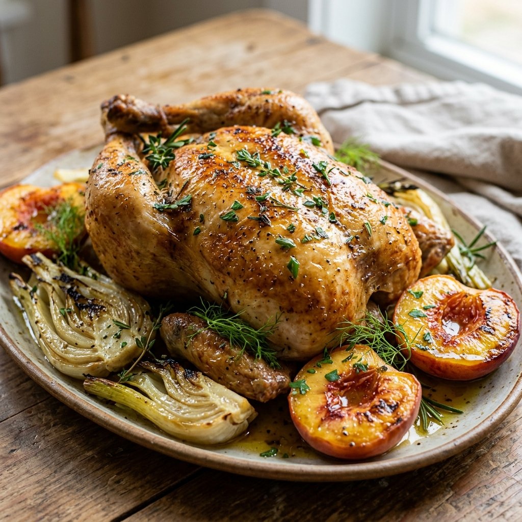 Roasted Chicken With Fennel and Peaches recipe