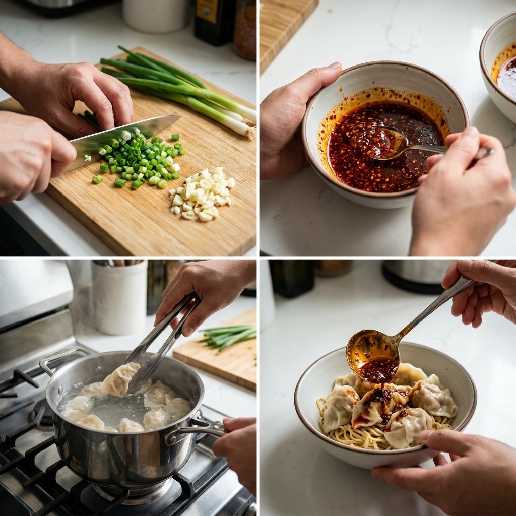 Chile Oil Dumplings With Noodles recipe