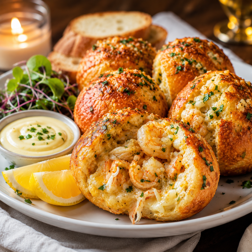 crabby shrimp stuffed garlic bread bombs recipe