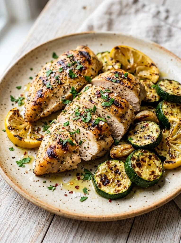 Low Carb Grilled Lemon Chicken Zucchini Plate 12 A realistic close up recipe photo 202605051612