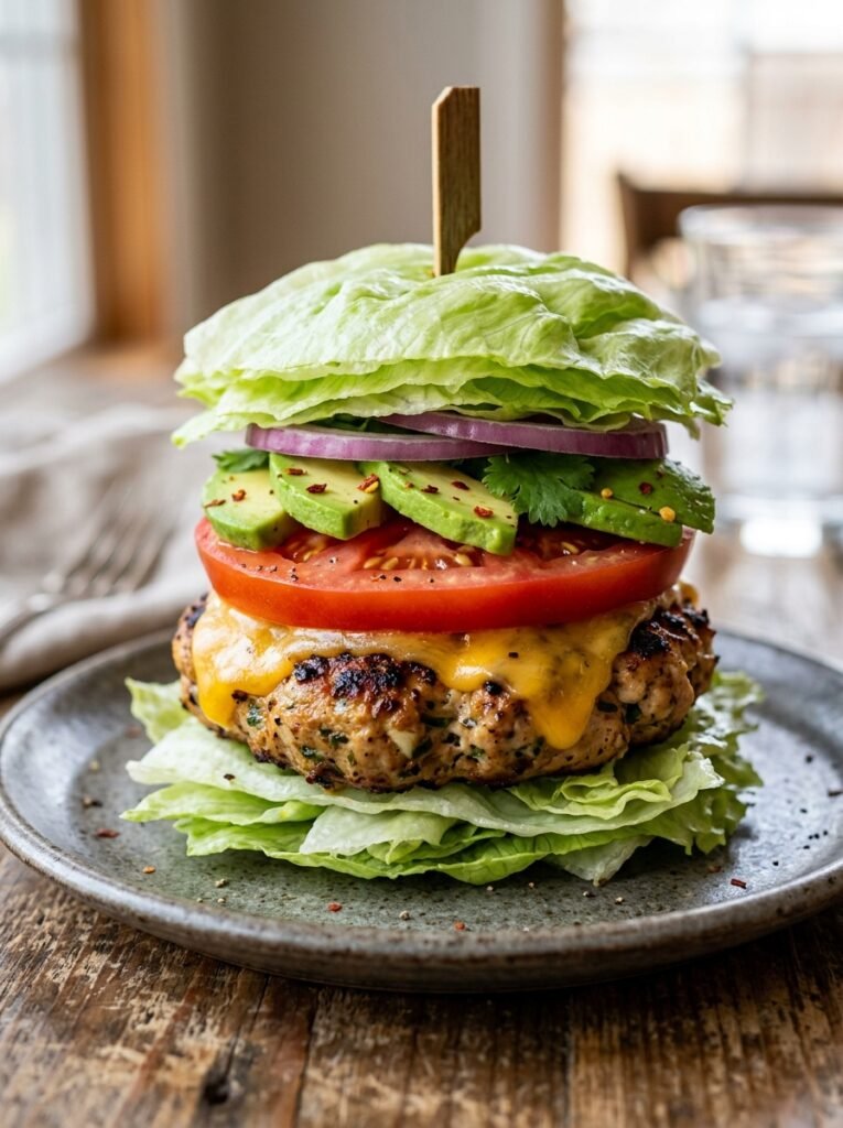 Low Carb Chicken Burger Lettuce Dinner Stack 12 Chicken burger lettuce dinner stack 202605121423