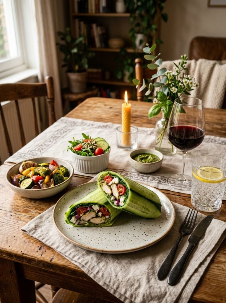 Low Carb Chicken Pesto Cucumber Dinner Wraps 15 Chicken pesto cucumber dinner wraps 202605081809 1