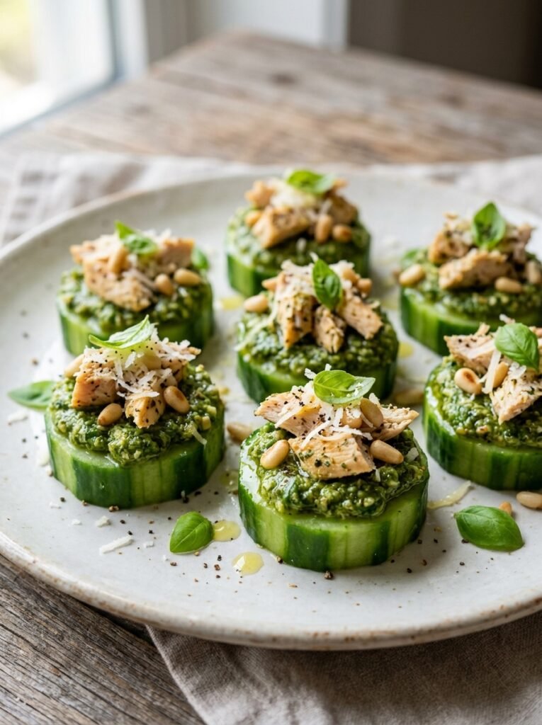 Chicken pesto cucumber stacks 202606101538