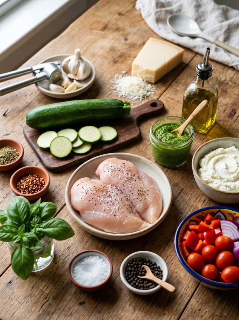 low carb chicken pesto ricotta zucchini bake 13 Chicken pesto ricotta zucchini bake 202606081511