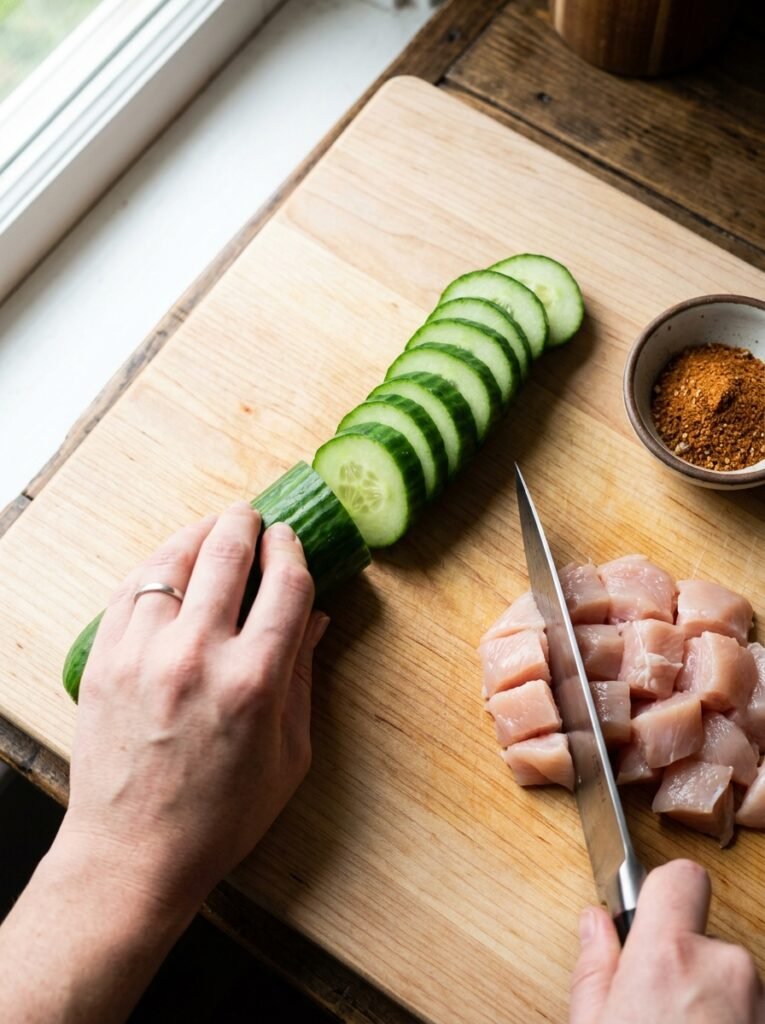 Chicken taco cucumber bites cooking 202606031624