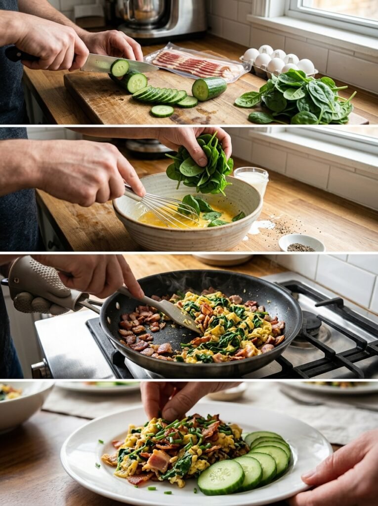 Cooking bacon spinach cucumber e… 202606111351