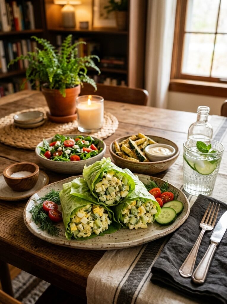 low carb cucumber dill egg salad wraps 4 Egg salad wraps with side 202606081523