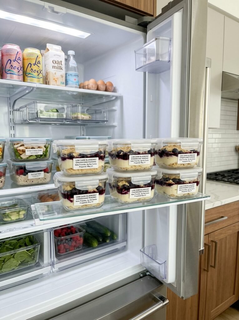 low carb blueberry cheesecake pudding cups 16 Food storage containers blueberr… 202606121259