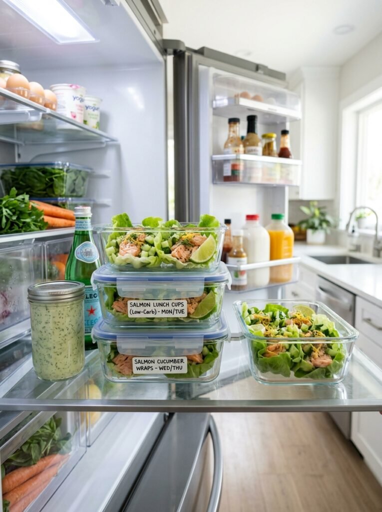 low carb salmon cucumber lettuce lunch cups 16 Food storage containers lunch cups 202605081805