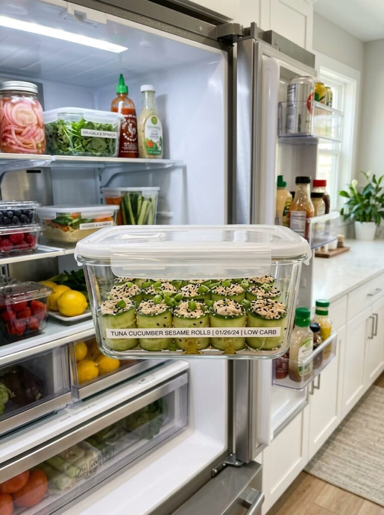 low carb tuna cucumber sesame rolls: A Fresh and Healthy Delight 16 Food storage containers with rolls 202606091406