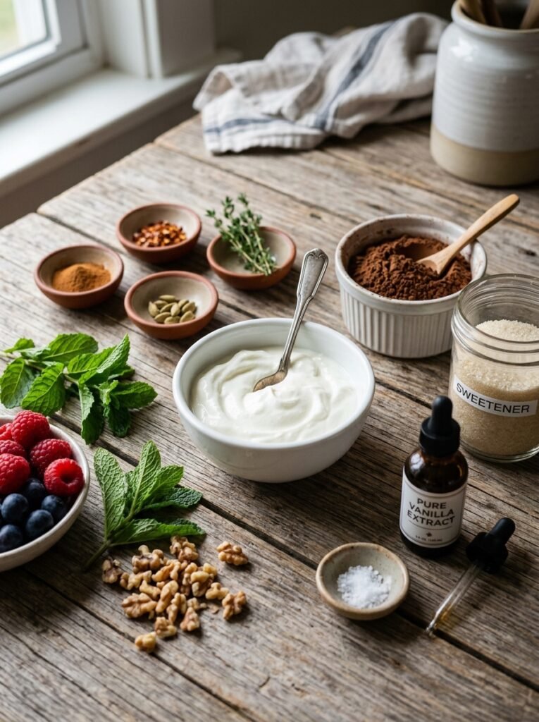 Ingredients for Greek yogurt mousse 202606061839