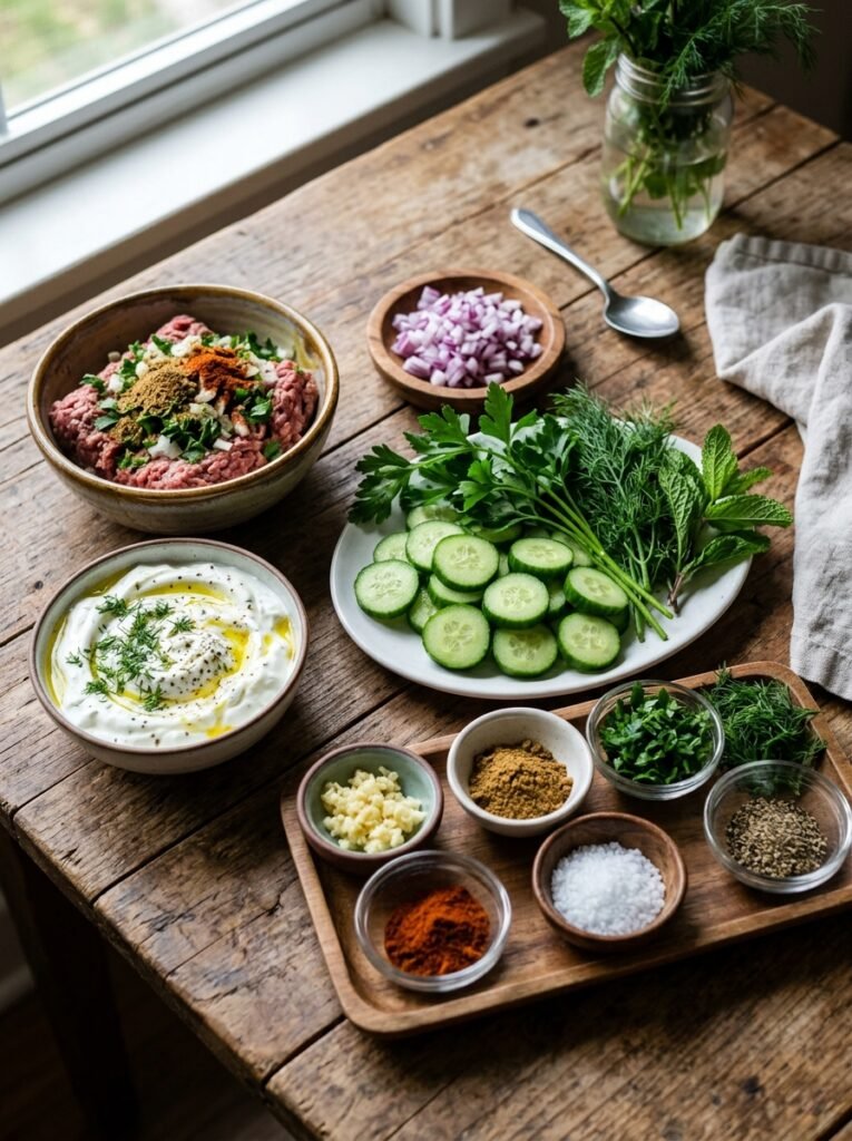 Ingredients for beef kofta bowl 202606061834