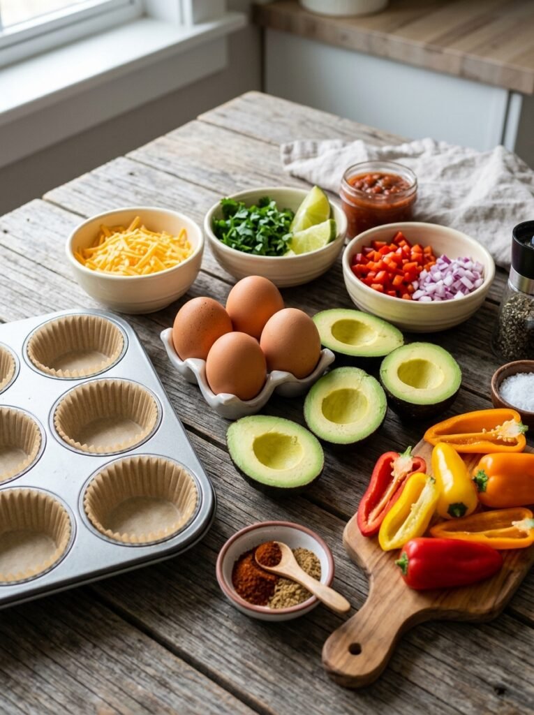 Low Carb Avocado Egg Breakfast Taco Cups 13 Ingredients for breakfast taco cups 202606121251