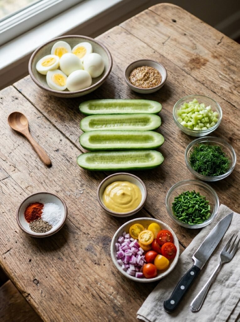 Low Carb Egg Salad Cucumber Breakfast Boats 13 Ingredients for egg salad boats 202605141603