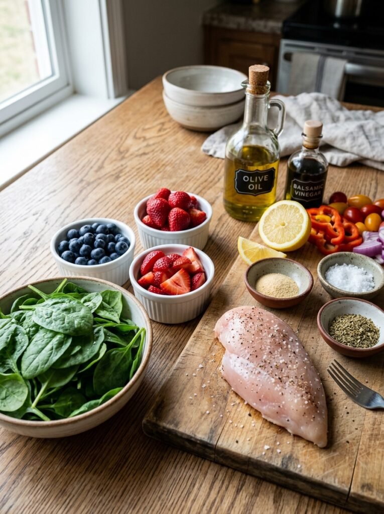 low carb grilled chicken berry spinach plate: A Complete Recipe Guide 13 Ingredients for grilled chicken … 202606101535