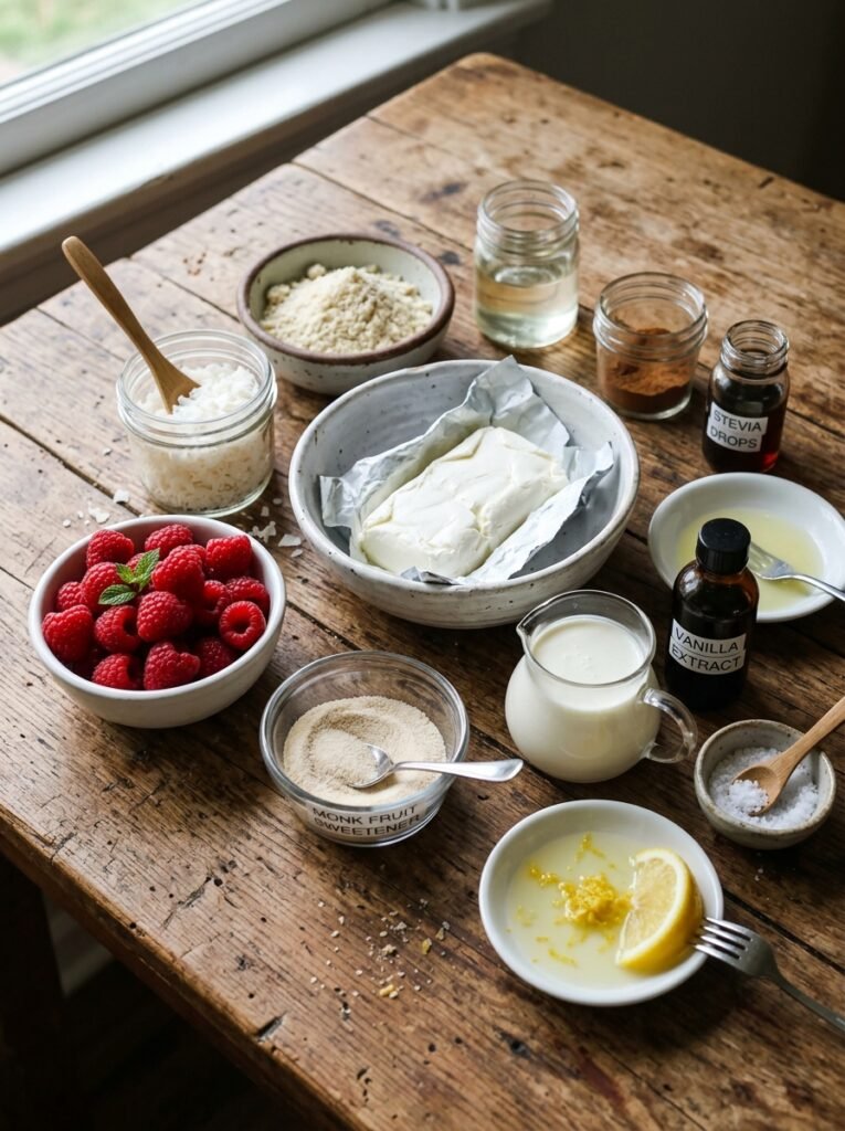 Low Carb Raspberry Coconut Cheesecake Cups 13 Ingredients for raspberry coconu… 202605291333
