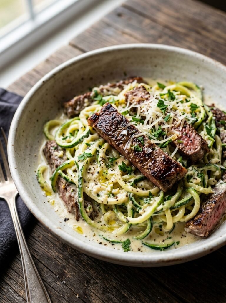 Steak zucchini noodle alfredo 202605202350