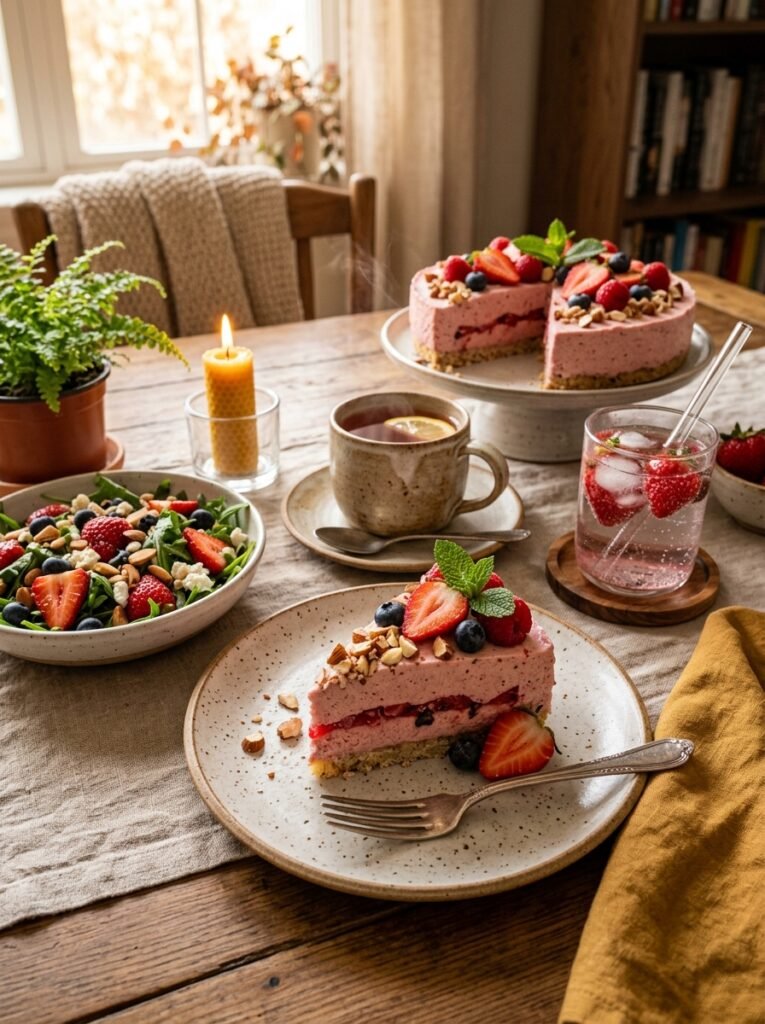 Low Carb Strawberry Almond Mousse Cake 15 Strawberry almond mousse cake setup 202605250004