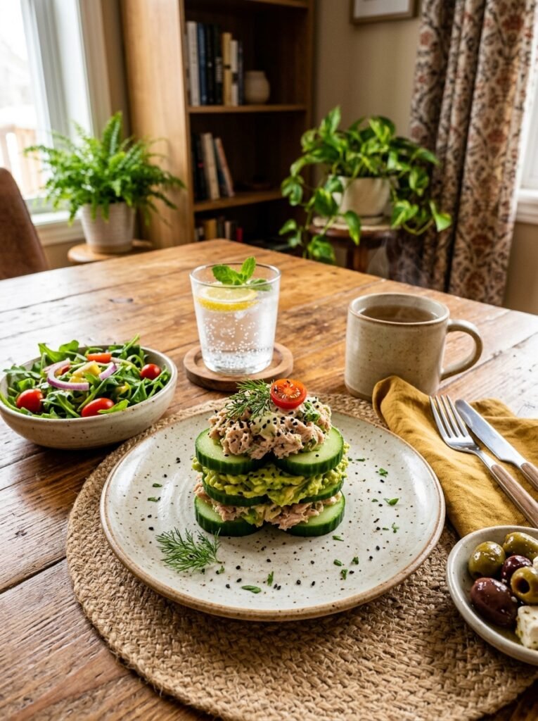 low carb tuna cucumber avocado lunch stack 15 Tuna cucumber avocado lunch stack 202606071510 3