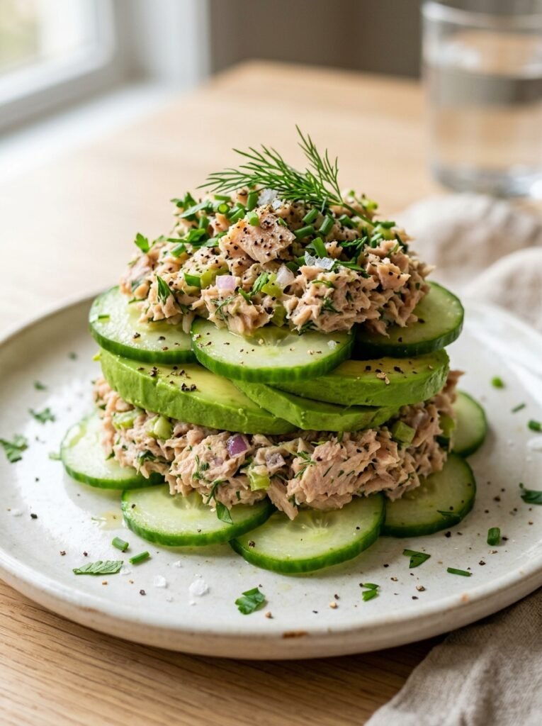 low carb tuna cucumber avocado lunch stack 12 Tuna cucumber avocado lunch stack 202606071510
