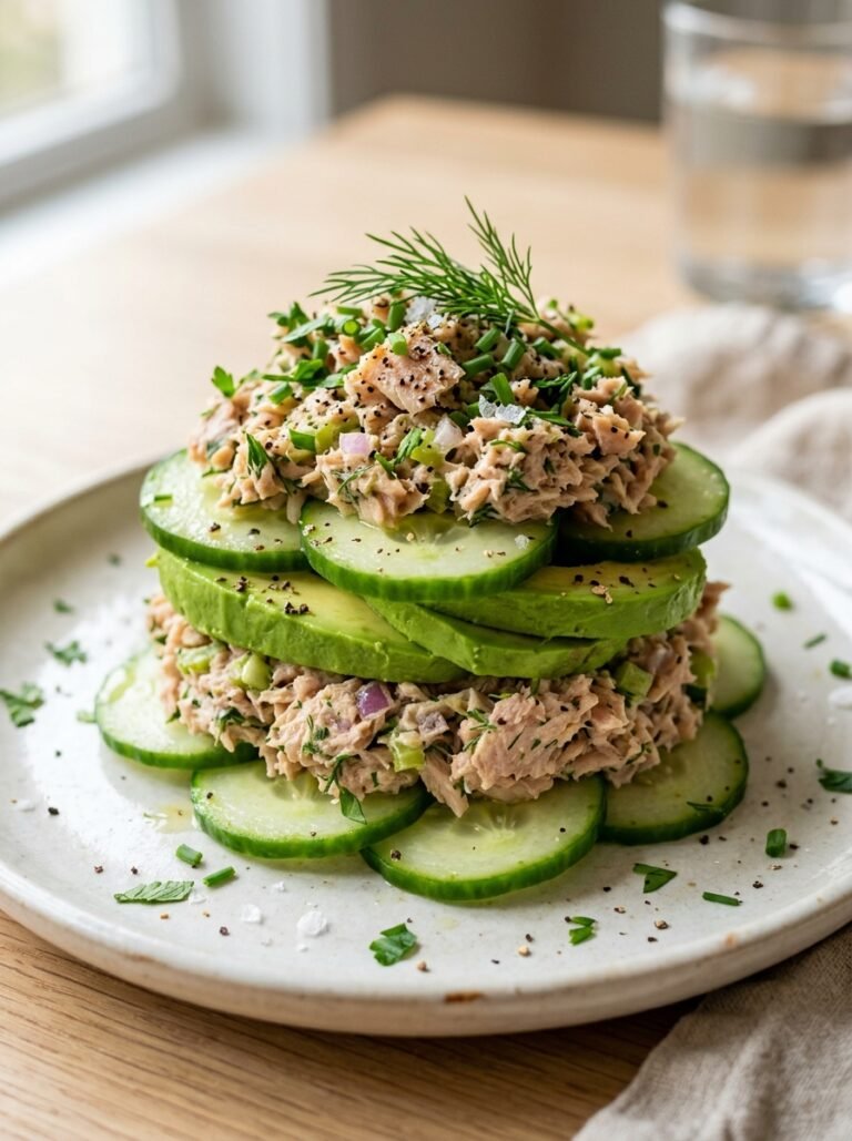 low carb tuna cucumber avocado lunch stack 17 Tuna cucumber avocado lunch stack 202606071510